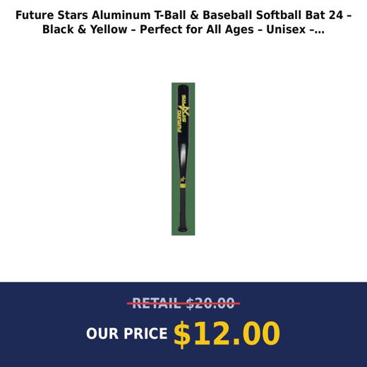 Future Stars Aluminum T-Ball & Baseball Softball Bat 24 – Black & Yellow – Perfect for All Ages – Unisex – Recreational Use