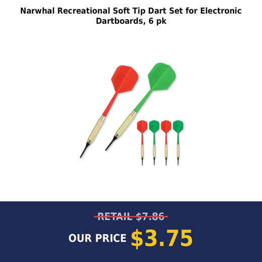 Narwhal Recreational Soft Tip Dart Set for Electronic Dartboards, 6 pk
