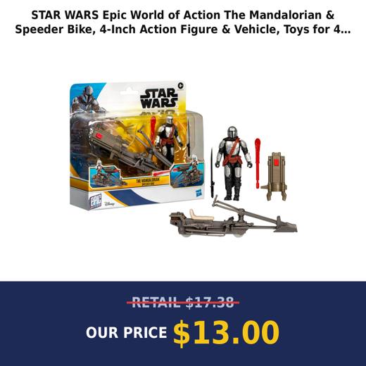 STAR WARS Epic World of Action The Mandalorian & Speeder Bike, 4-Inch Action Figure & Vehicle, Toys for 4 Year Old Boys