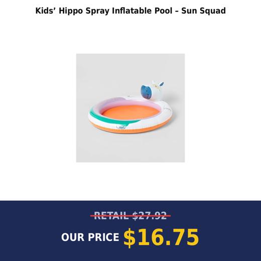 Kids’ Hippo Spray Inflatable Pool – Sun Squad