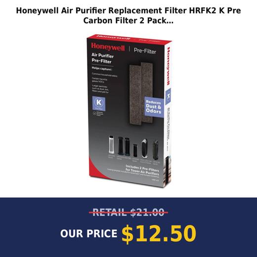 Honeywell Air Purifier Replacement Filter  HRFK2  K Pre Carbon Filter  2 Pack