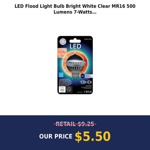 LED Flood Light Bulb  Bright White  Clear  MR16  500 Lumens  7-Watts