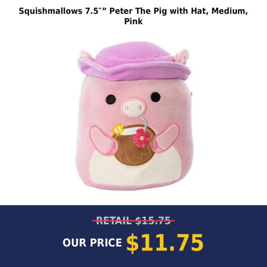 Squishmallows 7.5″” Peter The Pig with Hat, Medium, Pink