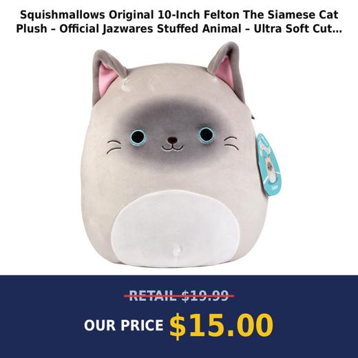 Squishmallows Original 10-Inch Felton The Siamese Cat Plush – Official Jazwares Stuffed Animal – Ultra Soft Cute Kitty P