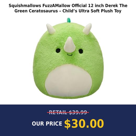 Squishmallows FuzzAMallow Official 12 inch Derek The Green Ceratosaurus – Child’s Ultra Soft Plush Toy