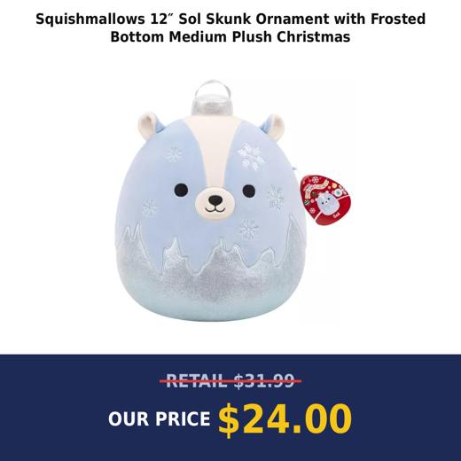Squishmallows 12″ Sol Skunk Ornament with Frosted Bottom Medium Plush Christmas