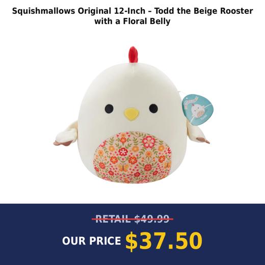 Squishmallows Original 12-Inch – Todd the Beige Rooster with a Floral Belly