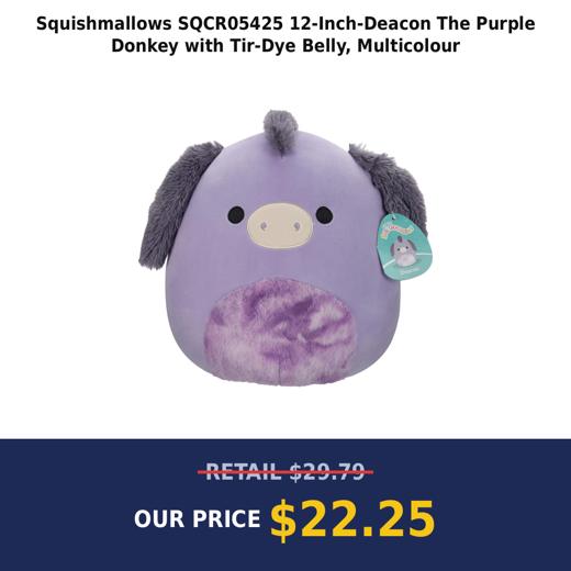 Squishmallows SQCR05425 12-Inch-Deacon The Purple Donkey with Tir-Dye Belly, Multicolour