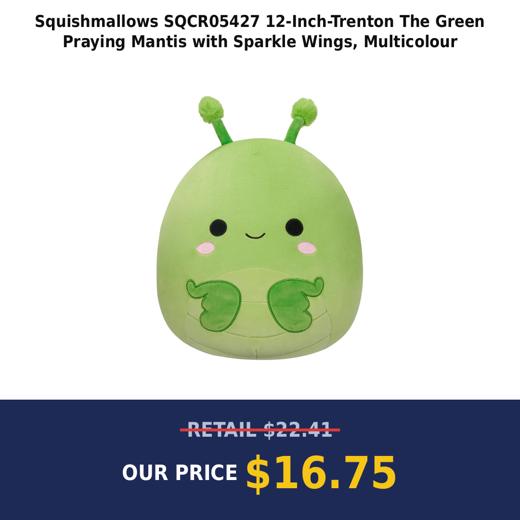 Squishmallows SQCR05427 12-Inch-Trenton The Green Praying Mantis with Sparkle Wings, Multicolour