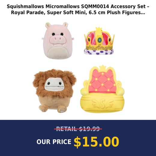 Squishmallows Micromallows SQMM0014 Accessory Set – Royal Parade, Super Soft Mini, 6.5 cm Plush Figures (Benny & Ridelle