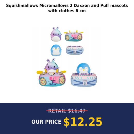 Squishmallows Micromallows 2 Daxxon and Puff mascots with clothes 6 cm