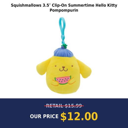 Squishmallows 3.5″ Clip-On Summertime Hello Kitty Pompompurin