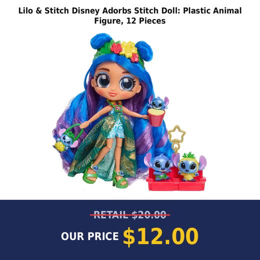 Lilo & Stitch Disney Adorbs Stitch Doll: Plastic Animal Figure, 12 Pieces