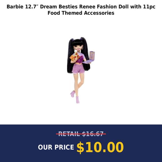 Barbie 12.7″ Dream Besties Renee Fashion Doll with 11pc Food Themed Accessories