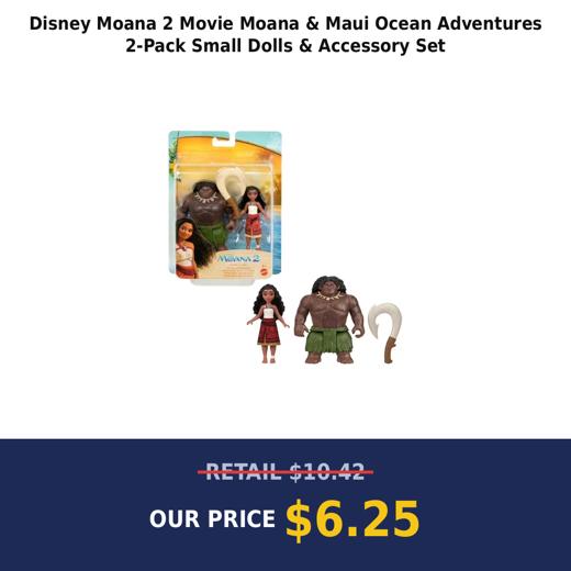Disney Moana 2 Movie Moana & Maui Ocean Adventures 2-Pack Small Dolls & Accessory Set