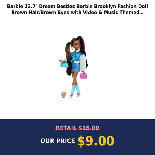 Barbie 12.7″ Dream Besties Barbie Brooklyn Fashion Doll Brown Hair/Brown Eyes with Video & Music Themed Accessories