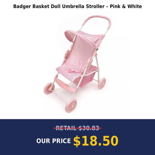 Badger Basket Doll Umbrella Stroller – Pink & White