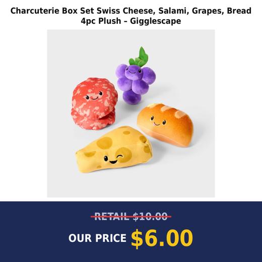 Charcuterie Box Set Swiss Cheese, Salami, Grapes, Bread 4pc Plush – Gigglescape
