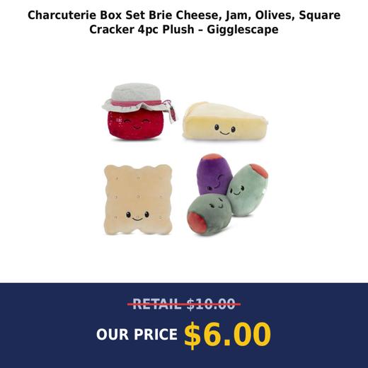 Charcuterie Box Set Brie Cheese, Jam, Olives, Square Cracker 4pc Plush – Gigglescape