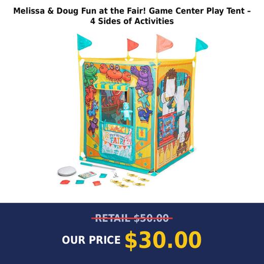 Melissa & Doug Fun at the Fair! Game Center Play Tent – 4 Sides of Activities