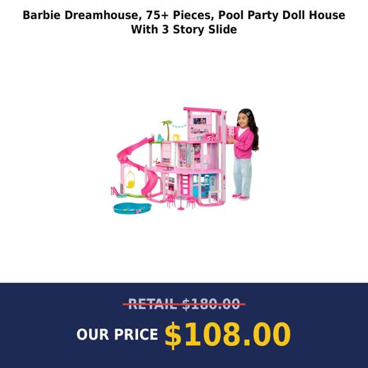 Barbie Dreamhouse, 75+ Pieces, Pool Party Doll House With 3 Story Slide