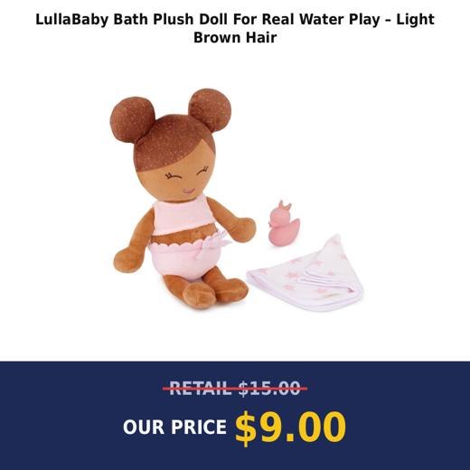 LullaBaby Bath Plush Doll For Real Water Play – Light Brown Hair