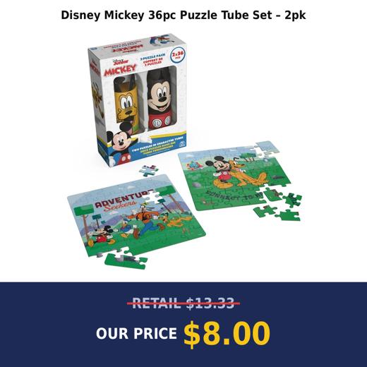Disney Mickey 36pc Puzzle Tube Set – 2pk