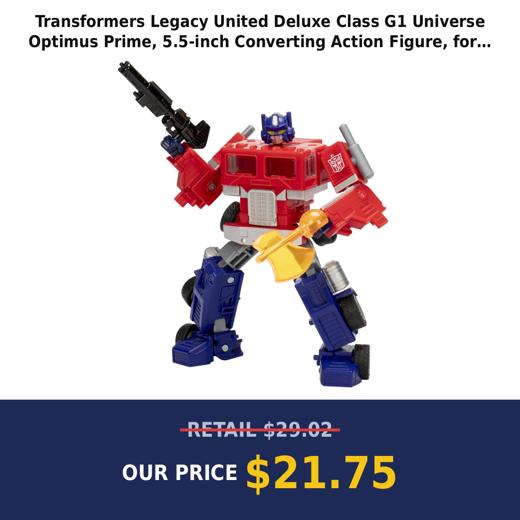 Transformers Legacy United Deluxe Class G1 Universe Optimus Prime, 5.5-inch Converting Action Figure, for Boys and Girls