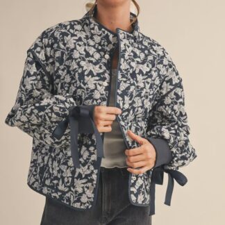 Floral Quilted Jacket with Ribbon