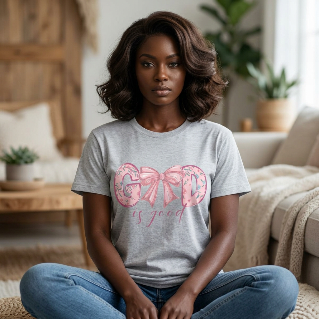 T-Shirt — Good Is Good Pink Bow Floral Graphic Tee - Image 11