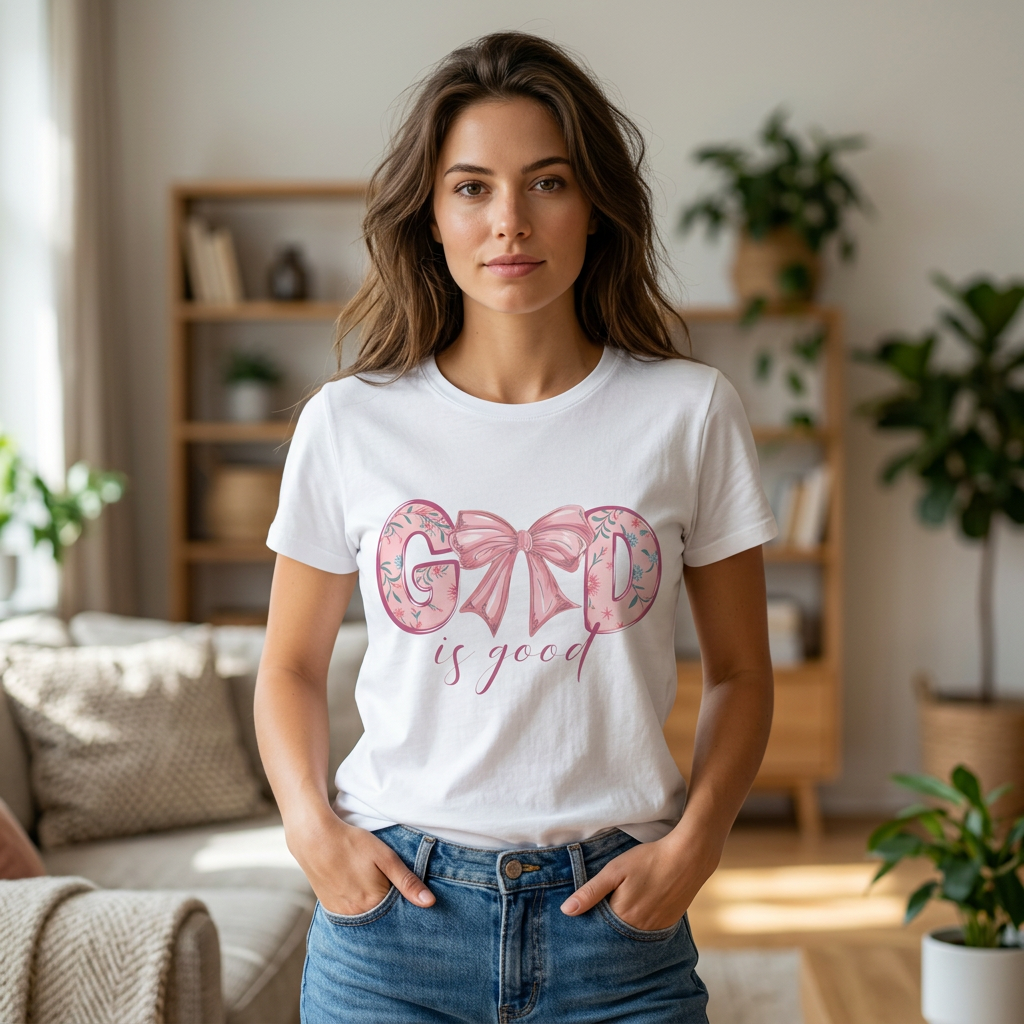 T-Shirt — Good Is Good Pink Bow Floral Graphic Tee - Image 16