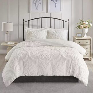 Madison Park Viola Full/Queen 3 Piece Tufted Cotton Chenille Damask Duvet Cover