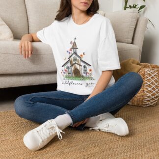 Church Illustration T-Shirt — 'God Blesses You' Floral Chapel Tee