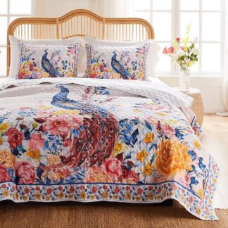 Barefoot Bungalow Vintage Peacock Oversized Quilt Set, Huntington 2-Piece Twin/Twin XL
