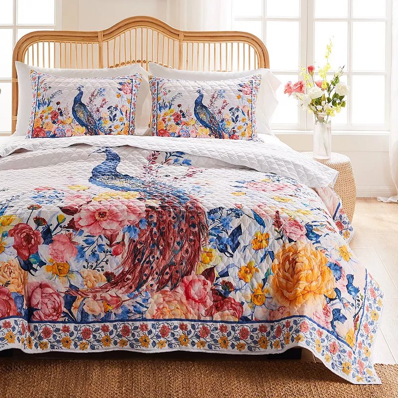 Barefoot Bungalow Vintage Peacock Oversized Quilt Set, Huntington 2-Piece Twin/Twin XL