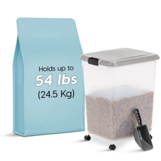 IRIS USA 55lb Airtight Sealed Pet Dog or Cat Food Container with Scoop, Chrome