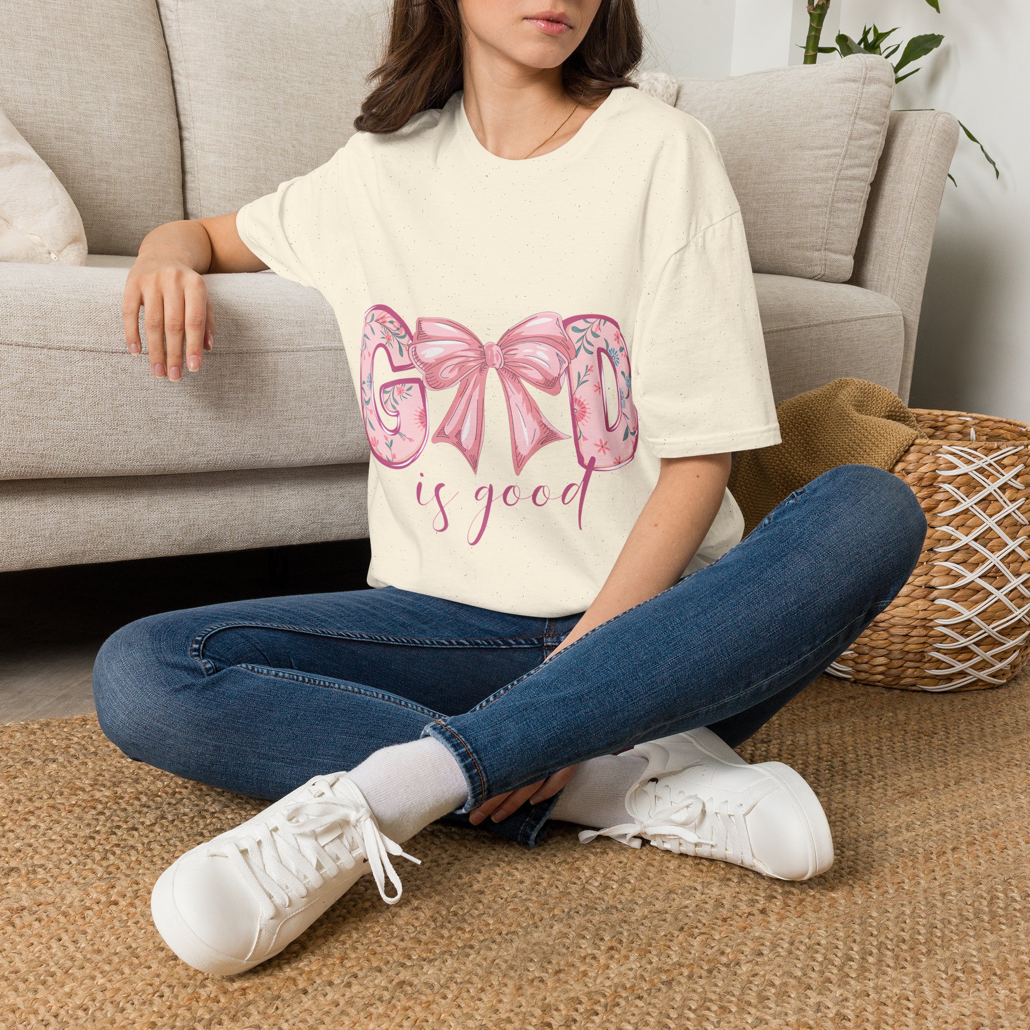 T-Shirt — Good Is Good Pink Bow Floral Graphic Tee - Image 7