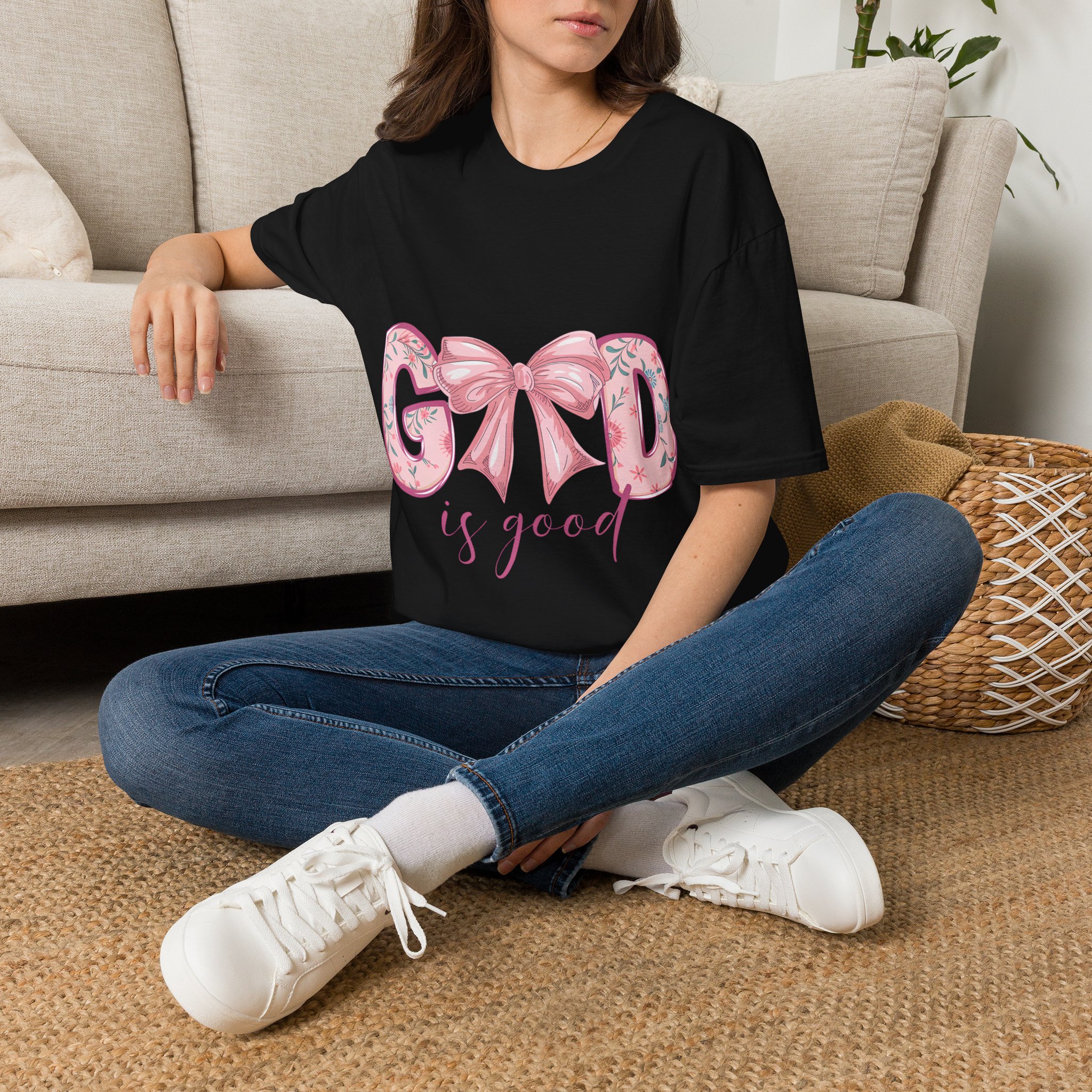 T-Shirt — Good Is Good Pink Bow Floral Graphic Tee - Image 2