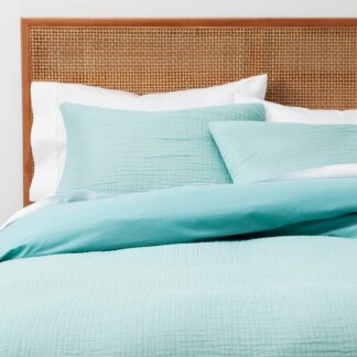 Full/Queen Yarn Dyed Gauze Duvet Cover Set Teal - Opalhouseâ¢