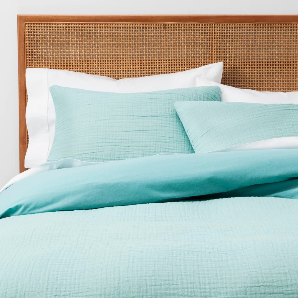 Full/Queen Yarn Dyed Gauze Duvet Cover Set Teal - Opalhouseâ¢