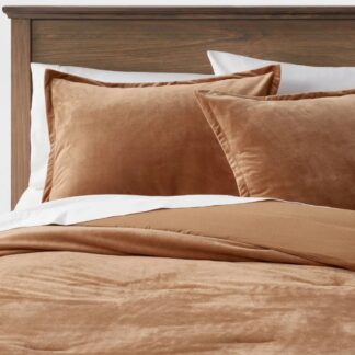 Twin/Twin Extra Long Velvet Comforter & Sham Set Caramel - Threshold