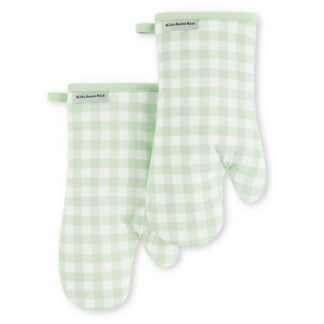 KitchenAid Gingham 2-Piece Oven Mitt Set, Pistachio