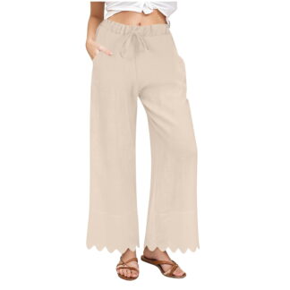 Xzbqbs 2024 Cotton Linen Pants Women Summer Elastic Waist Crop Pants