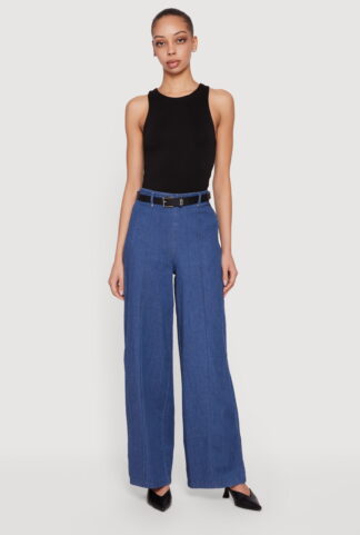 Women's Wide Leg Pants With High Waisted Straight Leg And Spliced