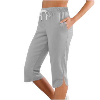 Women's Elastic-Waist Drawstring Capri Workout Pants with Pockets
