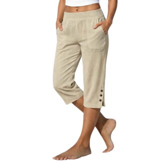 Xzbqbs Cropped Linen Pants Women Summer Petite Plus Size Capri Pants
