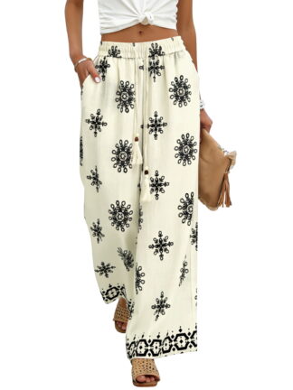 ALLLIST Pants for Women Elastic Waist Lounge Pants White Solid Knit