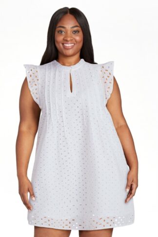 Time and Tru Women's Cotton Eyelet Mini Dress with Flutter Sleeves, Sizes XS-XXXL