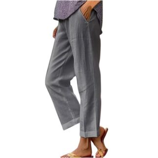 Xzbqbs Cropped Linen Pants Women Summer Petite Plus Size Capri Pants Elastic Wide Leg Crop Pants Beach Trousers with Poc