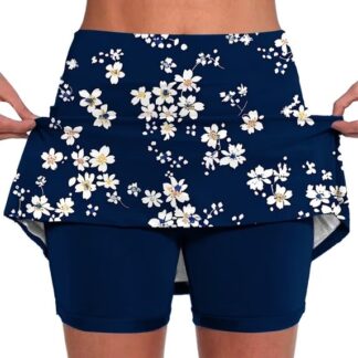 Knee Length Skorts Skirts for Women with Pockets Fashion Flora Graphic High Waisted Athletic Tennis Golf Skort for Casua